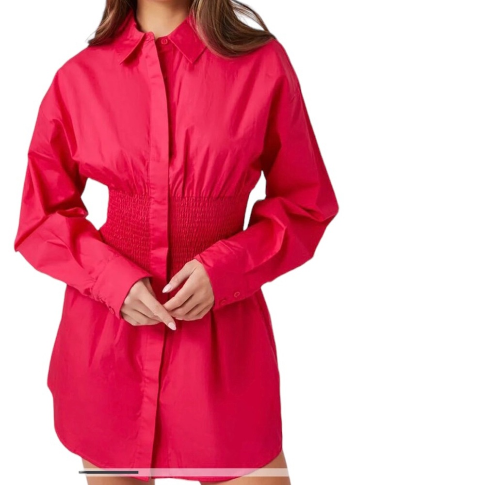 Forever 21 Button Down Shirt Dress Pink Mini